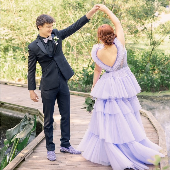 Ashley Lauren 11140 Tiered Ruffle Ball Gown in color lilac - Picture 5 of 6